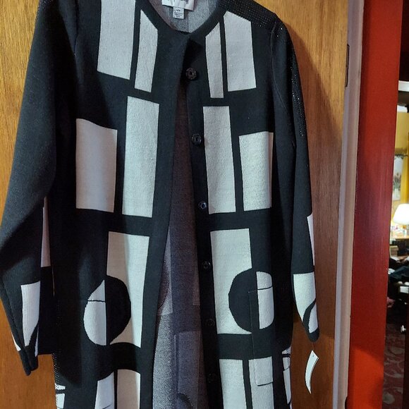 Joseph Ribkoff Sweaters - NWT Joseph Ribkoff Black & White Embellished Long Cardigan size M